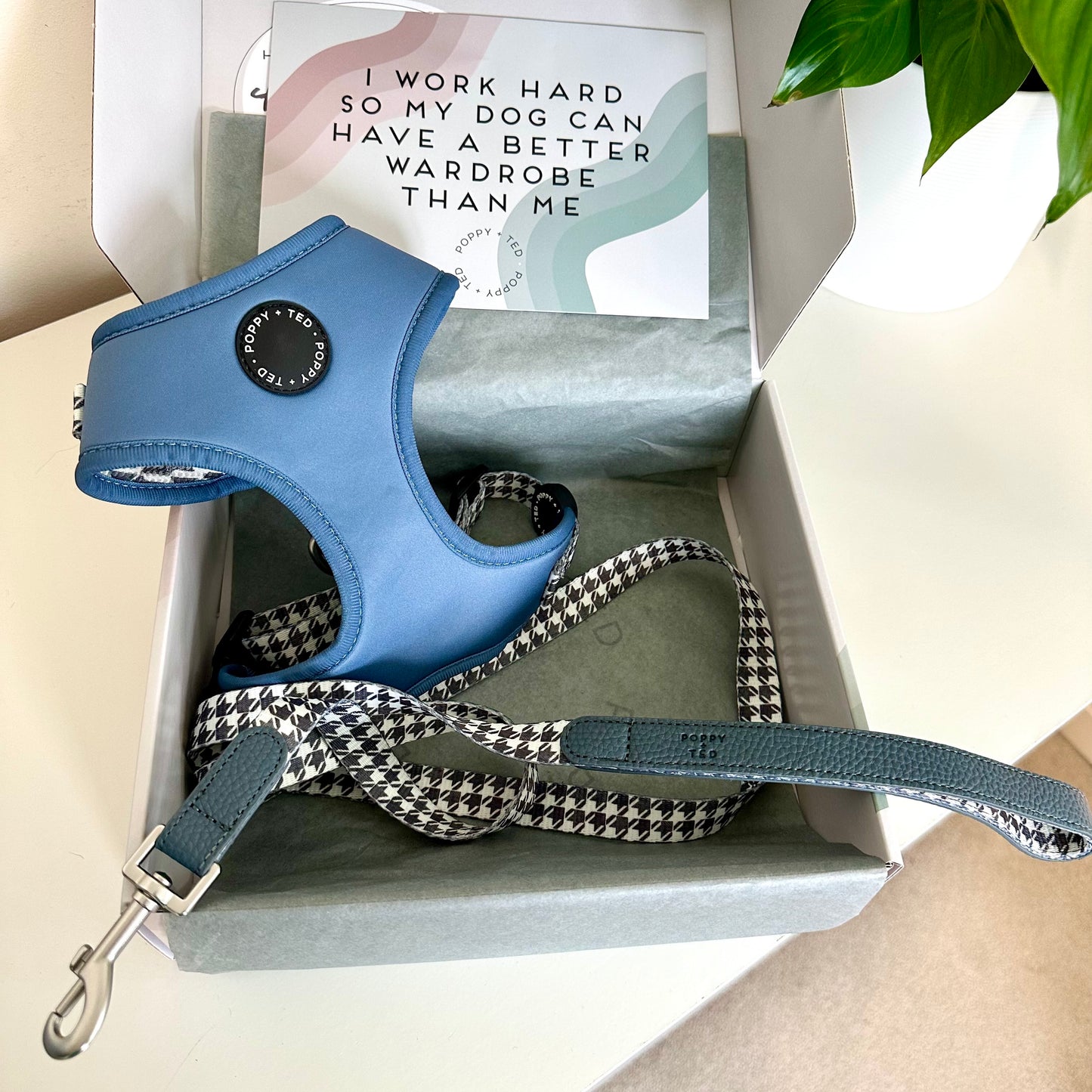 Luxe Collection | Dog Lead | Blue Houndstooth