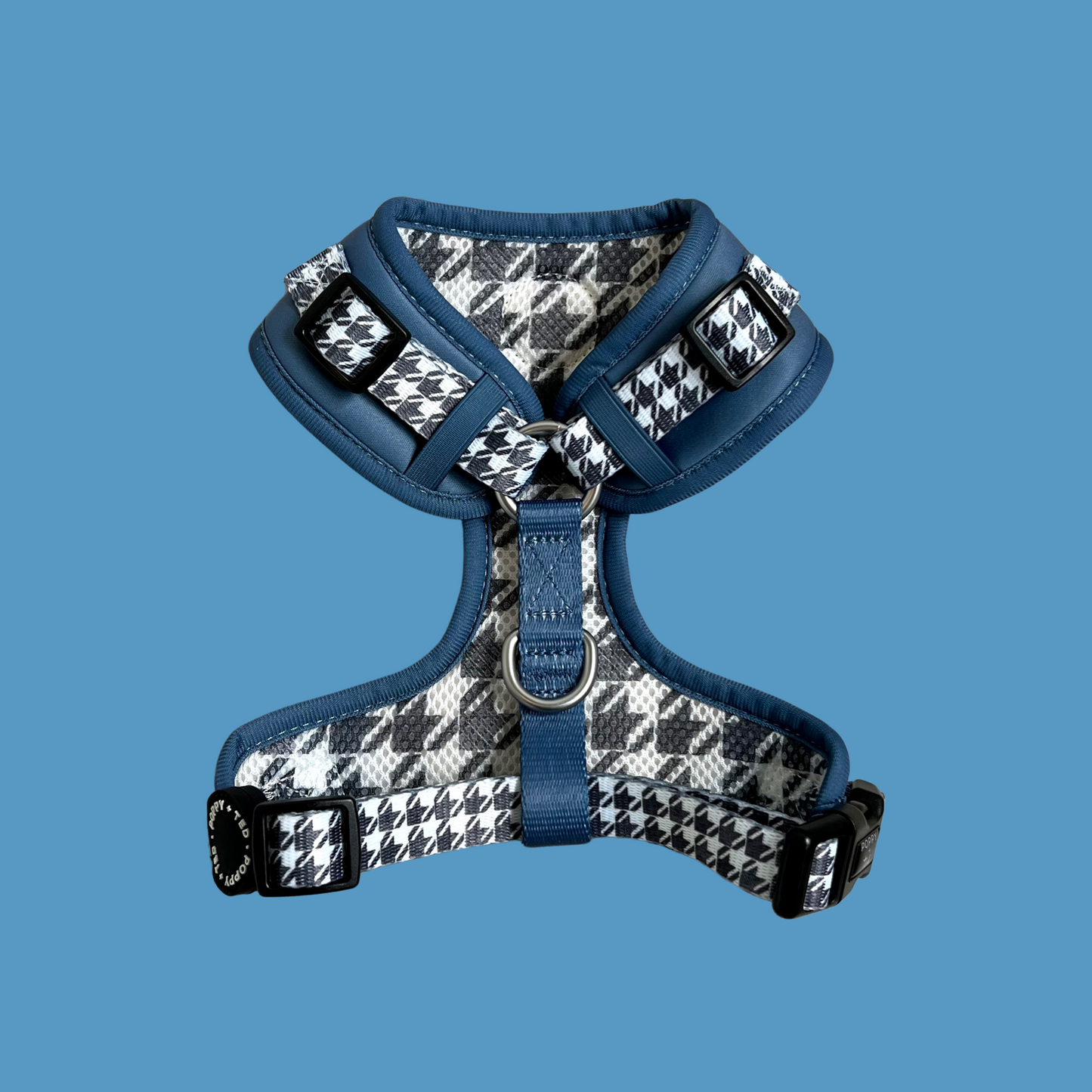 Luxe Collection | Adjustable Dog Harness | Blue Houndstooth