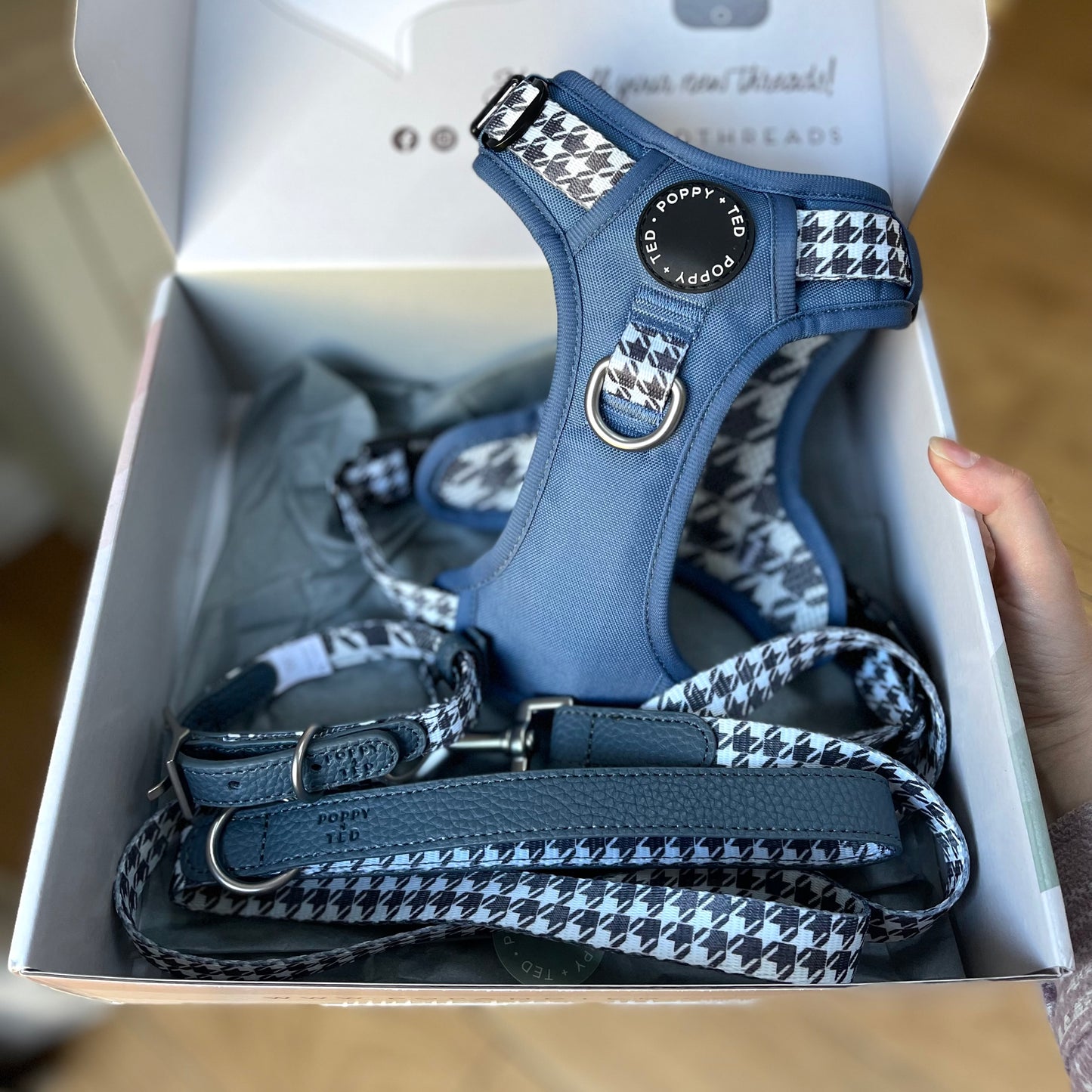 Luxe Collection | Dog Lead | Blue Houndstooth