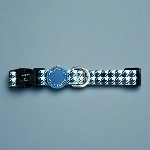 Luxe Collection | Dog Collar | Blue Houndstooth