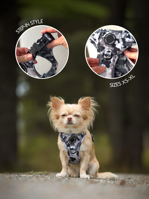 3-Click Tough Step-in Dog + Puppy Harness | The Camo