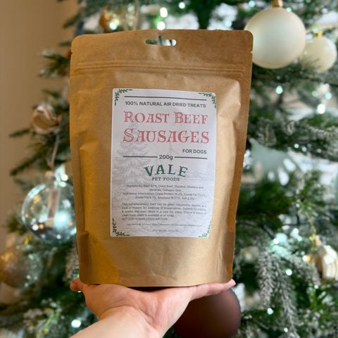 Vale Pet Foods | Roast Beef Sausages | Air-Dried Natural Dog Treats (200g)