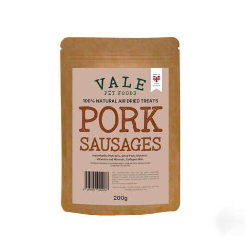 Vale Pet Foods | Pork Sausages | Air-Dried Natural Dog Treats (200g)