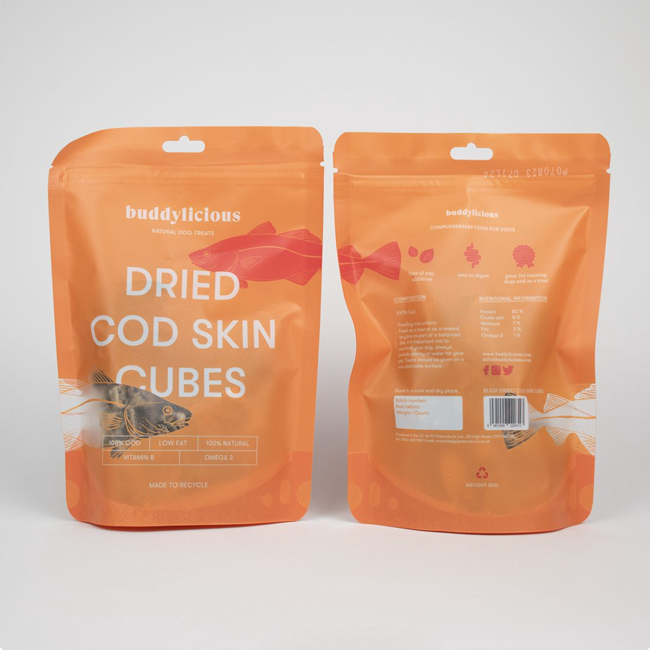 Buddylicious 100% Natural Cod Skin Cubes Dog Treats