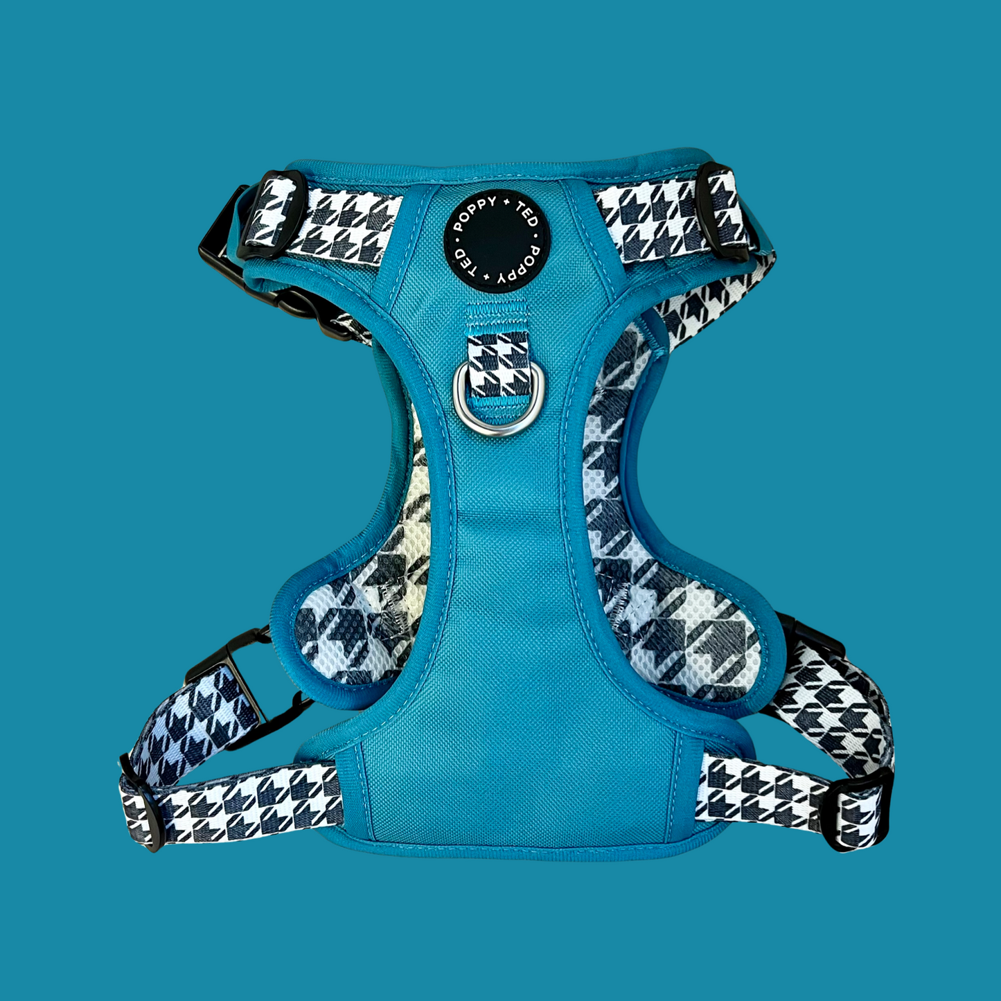 **SECONDS** Luxe Collection | 3-Click Tough Harness | "Blue" Houndstooth (Teal)